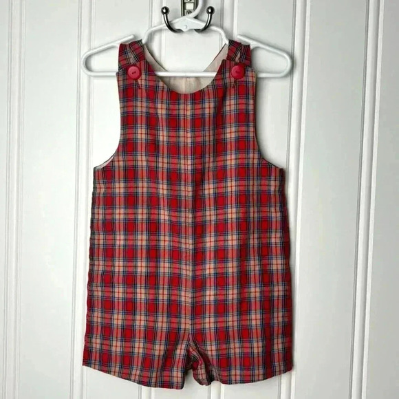 Pique Red Plaid Christmas romper Button snap Gingham 1 year / 12M Tartan Holiday - Picture 2 of 10